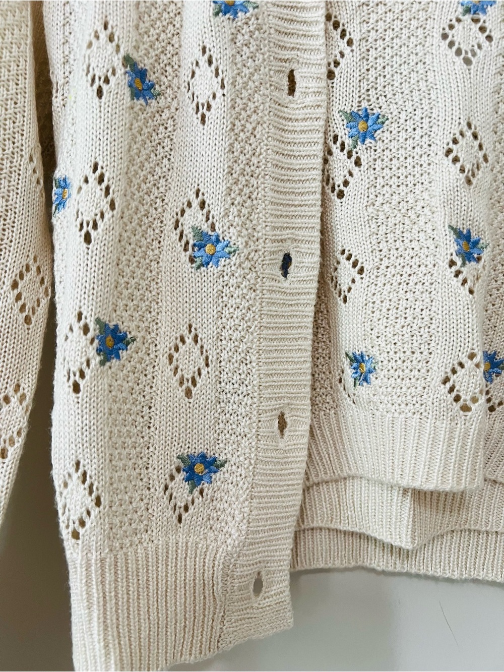 Pink Rose Pointelle Knit Cardigan & Tank Set Blue floral embroidered Cottagecore - Picture 5 of 14